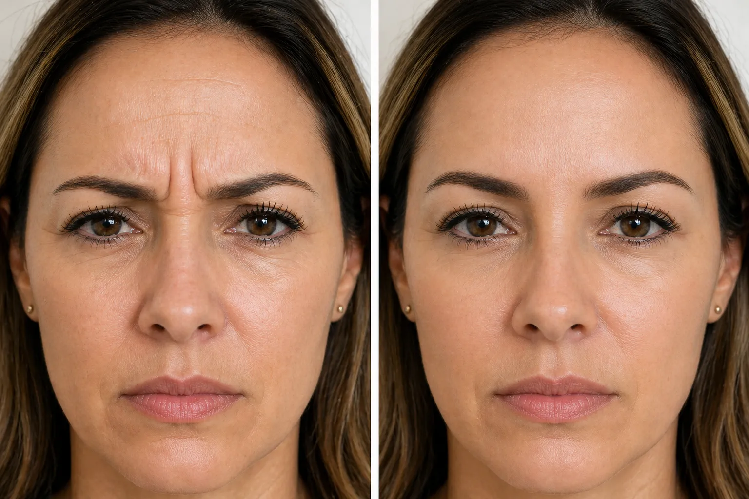 Botox — comparação antes e depois das linhas de expressão