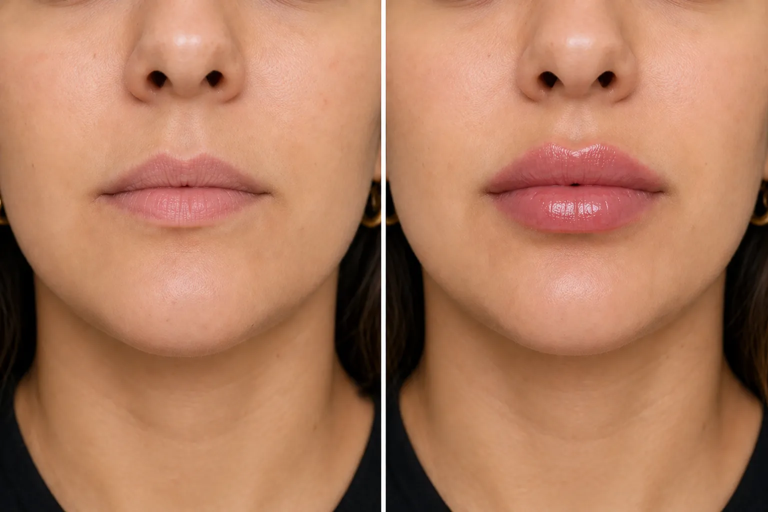 Preenchimento Labial — comparação antes e depois